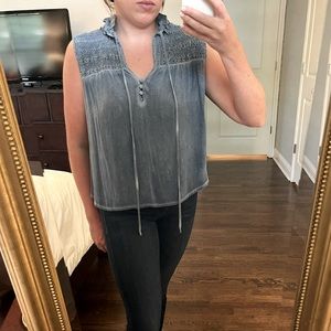 Free People - denim distressed tank top blouse - S